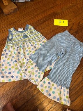 Mid tee v us set 5:6 Girl Blue & Green Polka Dot Dress Set